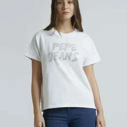 Pepe Jeans White Cotton Embellished T-Shirt image 1