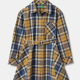 United Colors of Benetton Girls Multicolor Cotton Checks Full Sleeves Dresses image 1