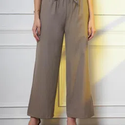 FITHUB Light Grey Straight Fit High Rise Trousers image 1