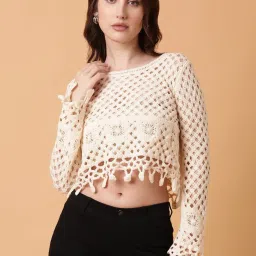 showoffff SHOWOFF Beige Self Design Top image 1