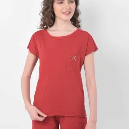 Clovia Red Cotton Top & Shorts Set-picture-24