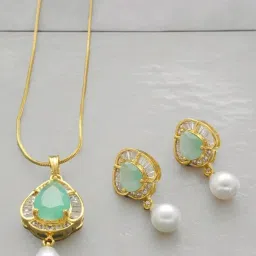 Sri Jagdamba Pearls White & Green Udyati Pendant Set with Chain for Women image 1