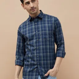 Code By Lifestyle Blue Cotton Regular Fit Checks Shirt image 1