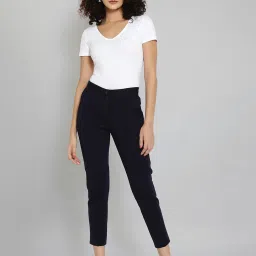elleven from aurelia Elleven Dark Navy Flat Front Trousers image 4