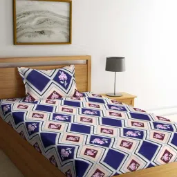 Klotthe Geometric Blue & Beige 210 TC Cotton Blend Single Bedsheet with 1 Pillow Cover-picture-17