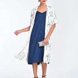 Saltpetre Women Modal Solid Cream Open Front Long Overlay image 1