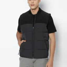 American Eagle Black Cotton Regular Fit Quilted Jacket-image-43