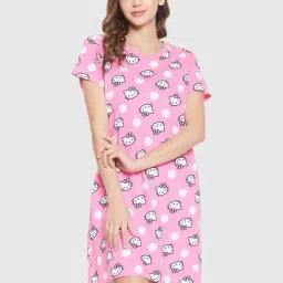 Clovia Pink Graphic Print Night Dress-picture-20
