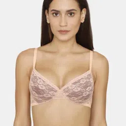 Rosaline by Zivame Peach Lace Padded Bra-image-36