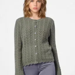 Only Green Round Neck Cardigan-image-70