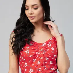 Carlton London Red Floral Print Crop Top-image-6