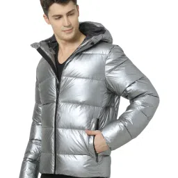 celio Celio* Silver Regular Fit Quilted Hooded Jacket image 3