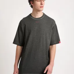 The Bear House Black Cotton Regular Fit Self Pattern T-Shirt image 1