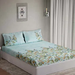 DDecor Blue Cotton 145 TC King Bedsheet with 2 Pillow Covers image 1