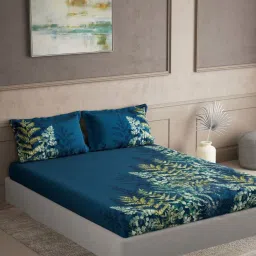 DDecor Blue Cotton 145 TC Double Bedsheet with 2 Pillow Covers image 1