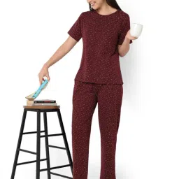 Smarty Pants Maroon Regular Fit Printed Pyjama Set image 5