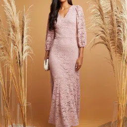 Styli Pink Self Pattern Maxi Dress image 1