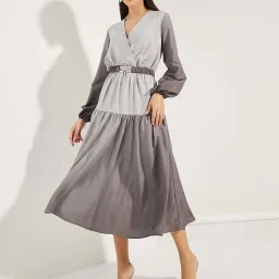 Styli Grey Printed A-Line Dress image 1