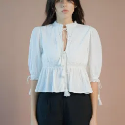 VIRGIO White Flared Fit Solid Top image 1