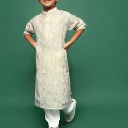 Sanwara Kids Beige Cotton Printed Kurta With Pants Set image 1