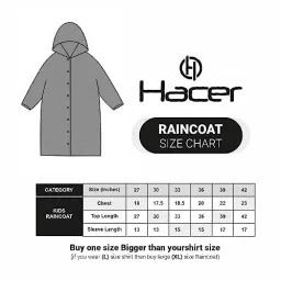 HACER Full Sleeves Adjustable Hood Random Color Aqua Raincoat for 13 to 14 Years Old Kids Size 42, EX-RC-42 image 2