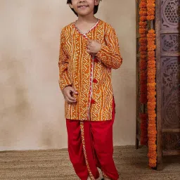 Pspeaches Boys Mustard Regular Fit Printed Kurta Set image 1