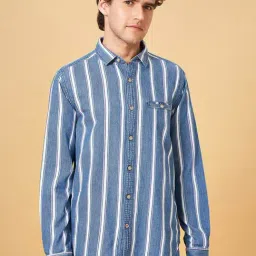 SF Jeans by Pantaloons Indigo Cotton Slim Fit Striped Shirt-picture-32