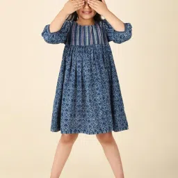 Fabindia Kids Navy Cotton Printed Dress image 1