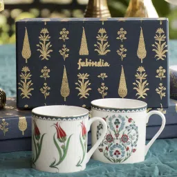 Fabindia Home Avasa Blue & White Ceramic Mugs (370ml) - Set of 2 image 1