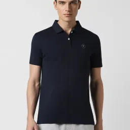 van heusen Men Navy Stripe Polo Neck T-shirt image 1
