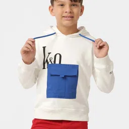 Kate & Oscar Unisex Off White & Blue Cotton Solid Full Sleeves Hoodies image 1