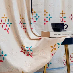 Urban Space White & Red Cotton Printed Long Door Curtain - Set of 2 image 1