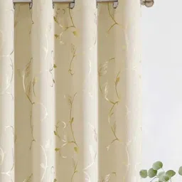 Urban Space Floral Vine Beige Polyester Black Out Long Door Curtain image 1