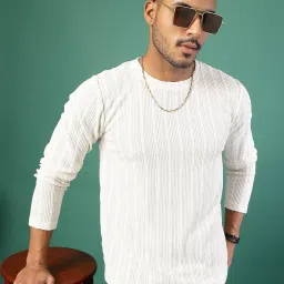 Rigo Off White Slim Fit Solid Knit T-Shirt image 1