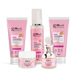 Globus Naturals Rice Ceramide Face Wash, Face Toner, Face Serum, Peel Off-Mask & Face Scrub Combo image 1