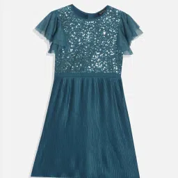 Allen Solly Girls Blue Cotton Embellished Dress image 1