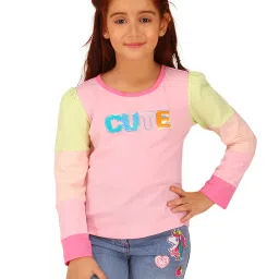 Cutecumber Girls Pink Embellished T-Shirts image 1