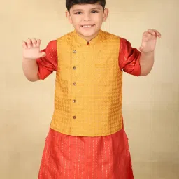 Fabindia Boys Yellow Printed Nehru Jackets image 1