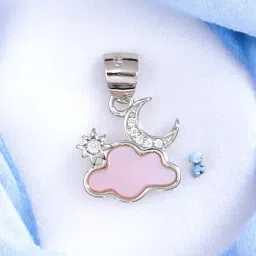 Taraash 925 Sterling Silver Pink Mother of Pearl Cloud Moon Star Pendant image 1