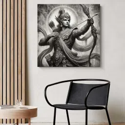 999Store Grey Canvas Arjuna The Archer In Battle Wrapped Painting image 1