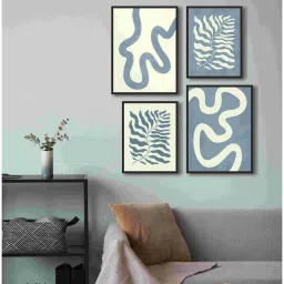 999Store Blue & Off White Canvas Line Art Modern Wall Painting - Set of 4 image 1