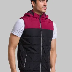 Parx Black Regular Fit Colour Block Hooded Jacket image 4