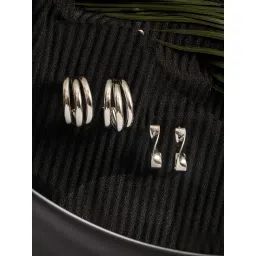 Aatmana Set of 2 Silver Plated Circular Half Hoop Earrings-image-99