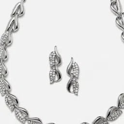 Zeneme Silver Plated AD Studded Oxidised Necklace Earrings and Bangle Set image 5