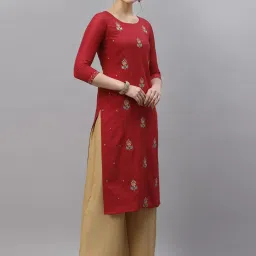 Satrani Red Embroidered Straight Kurta image 3