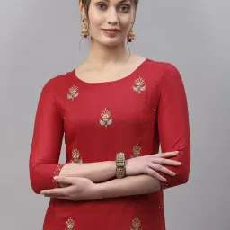 Satrani Red Embroidered Straight Kurta image 4