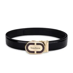 Louis Stitch Black Leather Auto Lock Golden Buckle Formal Belt for Men-picture-38
