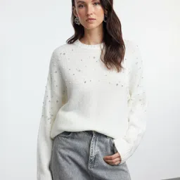 Trendyol Women Embellished Self Design Pullover-image-34