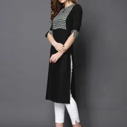 Satrani Black Printed Straight Kurta image 3