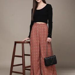 Label Ritu Kumar Peach Rayon Geometric Print Pant-picture-3